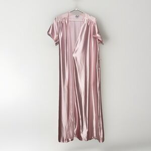VTG Miss Elaine Pink Satin S/S Robe Nightgown Sz L Style 6426 Arnel‎ Nylon USA